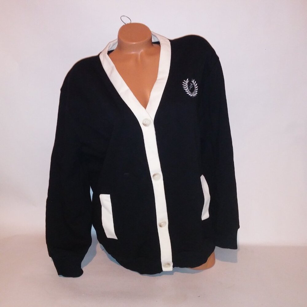 Victoria Secret PINK Sweater Black White Preppy Long Sleeve Button Up Cardigan
